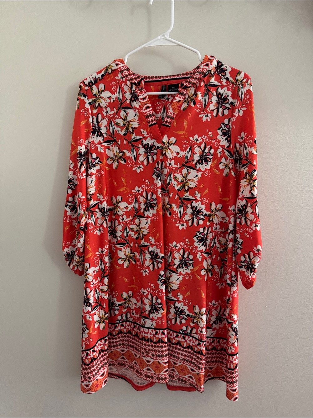 new directions Coral Floral V-Neck dress
